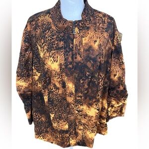 animal print zip up jacket leopard Print Safari Ruched 3/4 Sleeve Size 2X
